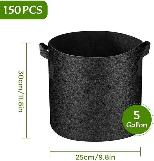 150 Pack 5 Gallon Grow Bags Bulk, Heavy Duty Thickened Nonwoven Aeration Fabric Pots with Handles, Breathable Plant Growing Bags for Vegetable, Flower, Potato, Tomato, and Fruits
