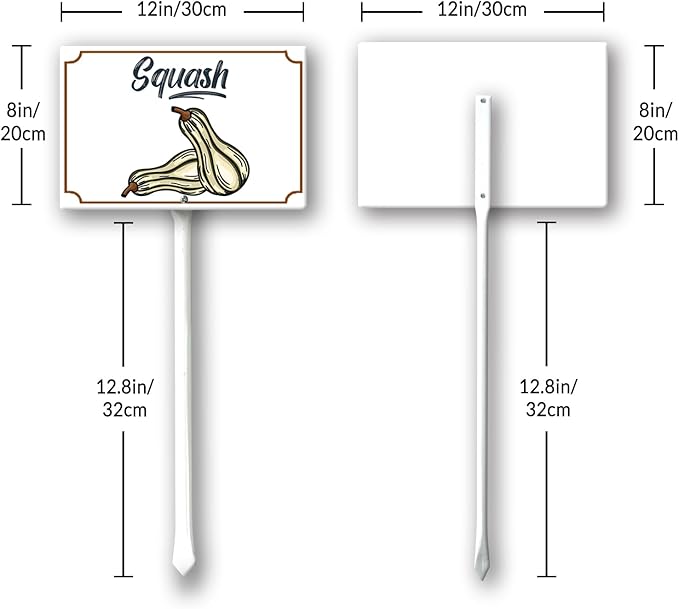 Boylee 8x12inch Aluminum Garden Signs for Vegetables, Squash, Herbs & Flowers with Stake & Mounting Hardware