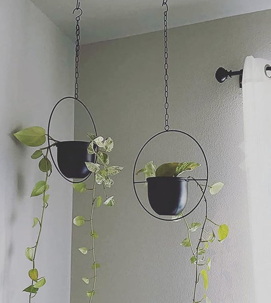 Hanging Planters for Indoor Plants with 5.5" Pot + Ceiling Hook + Extender Chain | Hanging Plant Holder, Metal Minimalist Planter, NO Plant incld