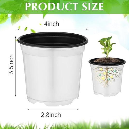 Havawish 150 Pcs 4 Inch Plastic Nursery Pots Seedling Starting Pots with Drainage Holes Thicken Flower Planters Seed Starting Indoor Outdoor for Seedling Cutting Transplanting (White)