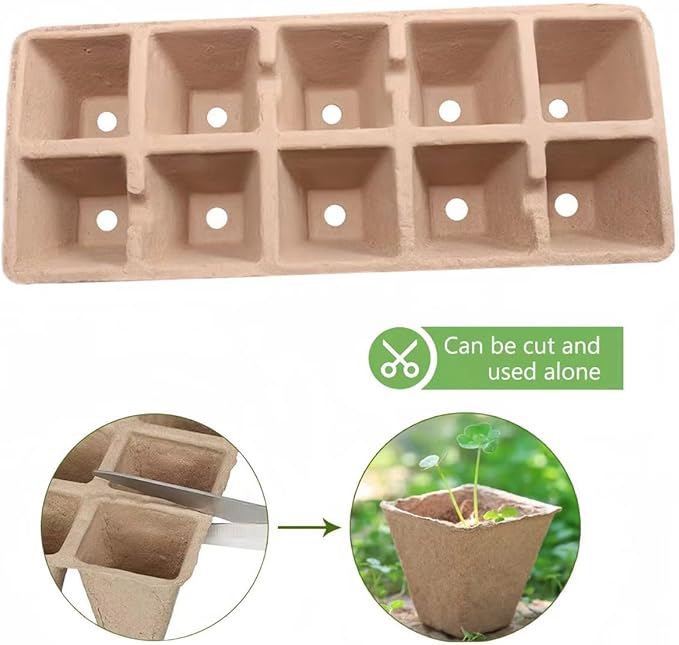 480 Cells Seed Starter Tray 48 Packs Biodegradable Peat Pots Germination Trays Organic Seed Starting Trays kit with 48 Labels 2 Transplant Tools