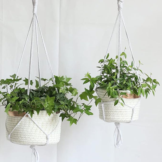 2Pack Hanging Flower Pots Plant Hangers,Wedding Party Birthday Gift Storage Baskets Home Garden Hanging Planter, Waterproof Lining Hydroponic Plant Pot-Glitter White