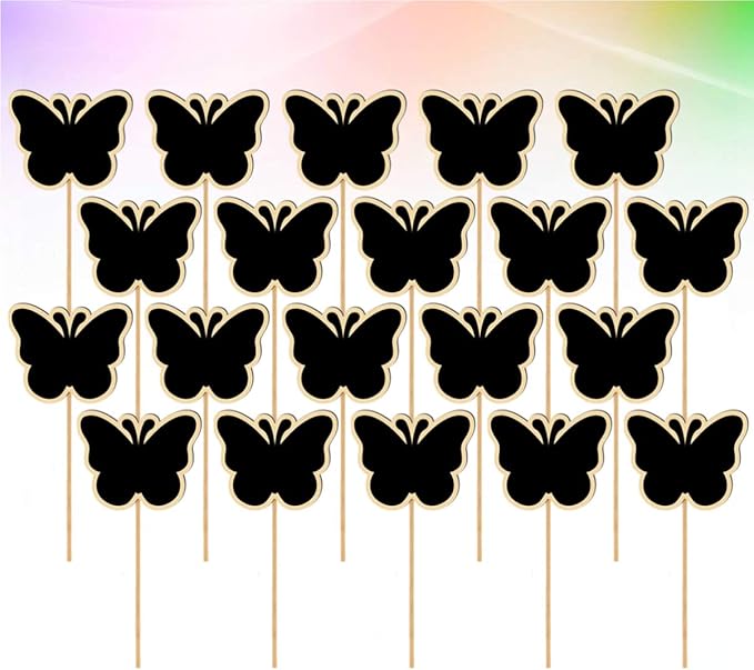 ARTIBETTER Mini Chalkboard Toppers 20 Pcs Butterfly Garden Plant Labels Creative Message Board Signs for Wedding Party Floral Decorations 6.85X3.14 Inches