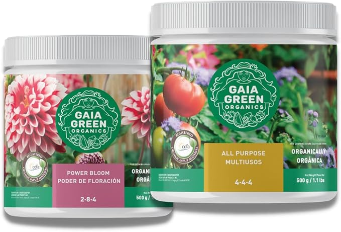 Gaia Green Power Bloom and All Purpose Organic Plant Nutrients Fertilizer and Growbuds Feeding Chart, 500G Bundle Set