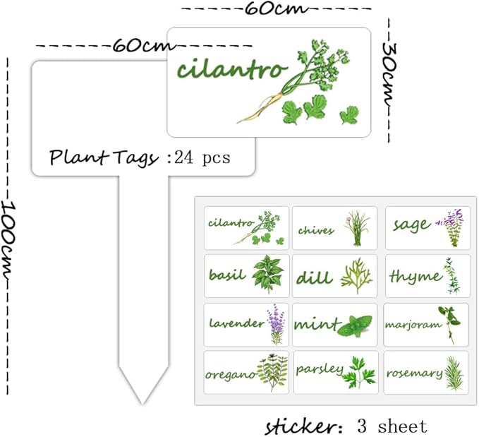 Plant Label Signs Waterproof Reusable Plant Stake Tags with Plant Stickers,24 pcs per Pack