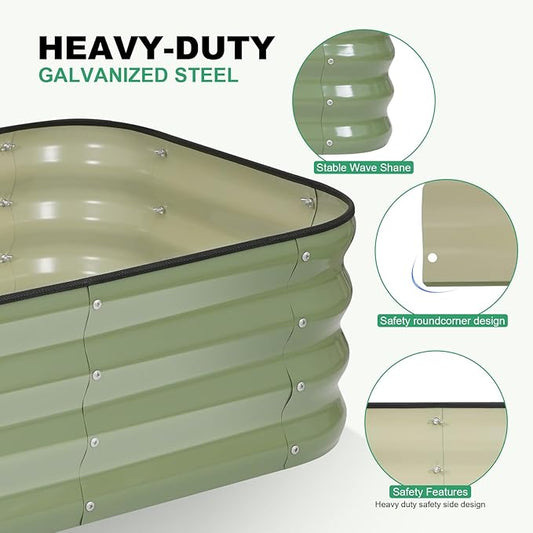 1MORE Raised Garden Bed -4X2X1 Galvanized Planter Box for Outdoor Gardening,3 in 1 Modular Raised Bed Kit with Protective Tape, Gloves for Herb,Ideal for Vegetables and Plants.Green-1Pcak