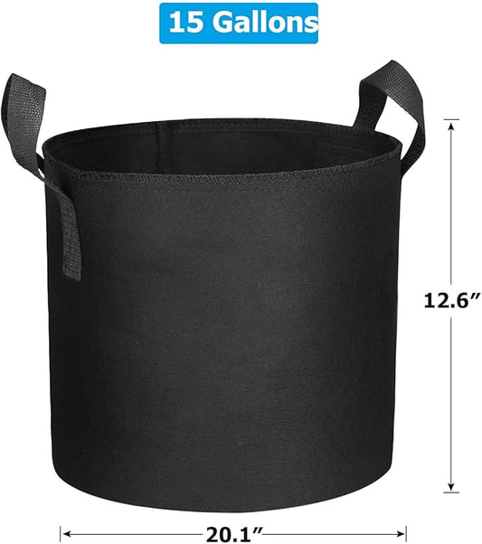 12 Packs 15 Gallon Grow Bags, Heavy Duty 300G Thickened Nonwoven Fabric Plant Pots with Handle