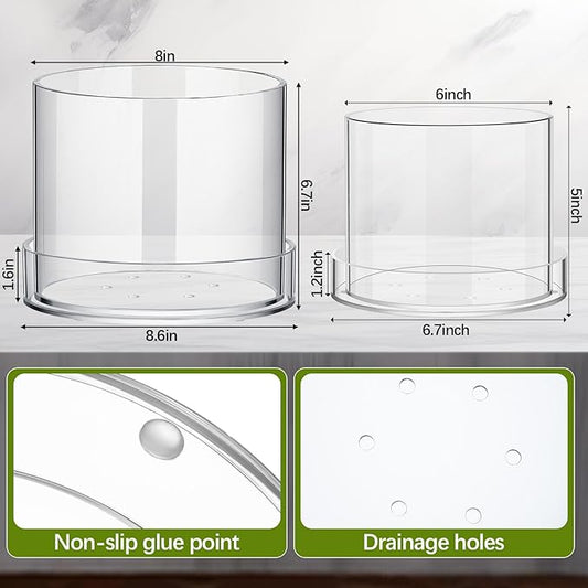 2 Pcs 6 Inch 8 Inch Clear Plant Pots Acrylic Nursery Orchid Pots with Drainage Holes and Tray Transparent Planter for Indoor Plants, Succulents, Herb, Flowers, and Cactus Decorative
