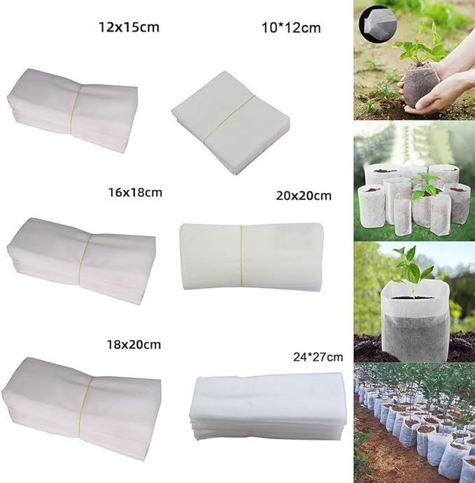 100pcs Plant Nursery Bags, Non-woven Fabric Grow Breeding Bags Flower Pots For Home Garden Accessories (18x20cm Folding)
