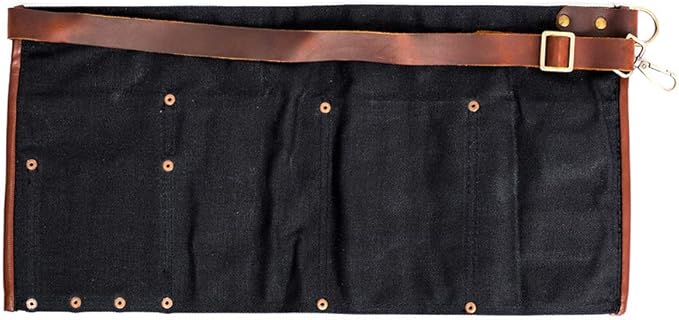 Luchuan Waterproof Waxed Canvas Tool Apron With the Adjustable Genuine Leather Belt (Black)