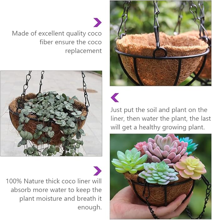 Cabilock 1set Coconut Fiber Flowerpot Liners Hanging Planter Inserts for Home Gardening Balcony Decor Wedding Arrangements Light Brown