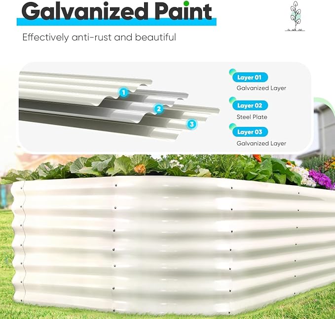 Quictent Galvanized Tall Raised Garden Bed Kit, 8x4x2 ft Oval Large Planting Box, for Vegetables Outdoor Strengthened by Crossbar (Beige)