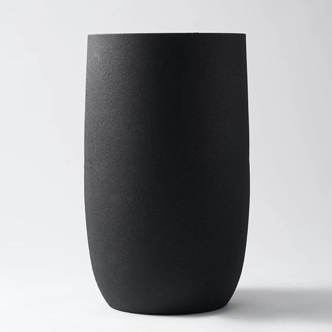 Silk Serenade Round Matt Black Iron Planter, 16 inch Tall Large Indoor Outdoor Plant Pots, Modern Contemporary Lightweight Textured Stone Decorative Garden Pots for House Indoor Outdoor Patio Porch