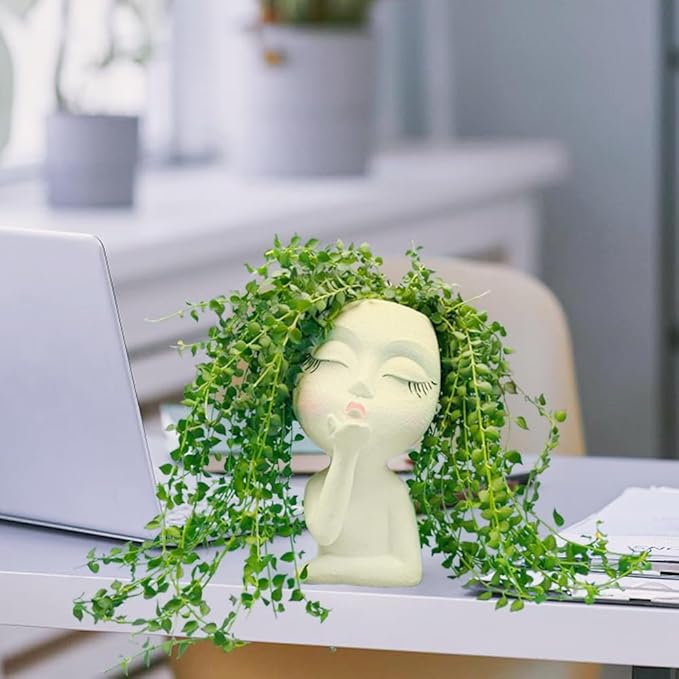 Face Planter Pots Resin Air Kiss Head Face Planter Standing Flower Pots for Trailing Plants Handcrafted Succulent Planter Pot for Indoor and Outdoor Plants Pale Yellow 1Pack