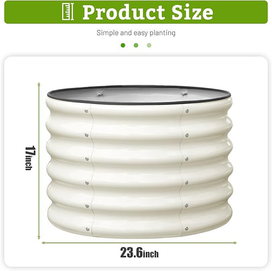 SnugNiture Raised Garden Bed, 2 PCS 2×2×1.5ft Round Galvanized Outdoor Planter Box, 17" Tall Deep Metal Garden Bed Kit for Planting Vegetables, Fruits, Flowers, White