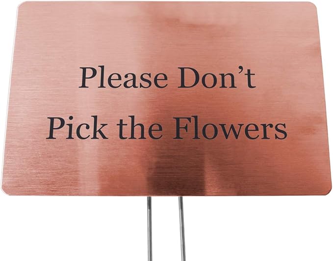 Outdoor Metal Garden Sign, Label, or Memorial. 4 x 2" or 6 x 4" sign with rounded corners and a 10" stake. Materials Include: Stainless Steel, Brass, Copper, Bronze and Titanium. (Copper, 4 x 6")