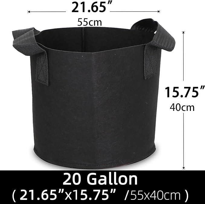 Grow Bags,Growing Pot Bags Garden Grow Bag Indoor Outdoor Fabric Aeration Plant Pot Container Flower Vegetable Pouch (Black,20Gallon)