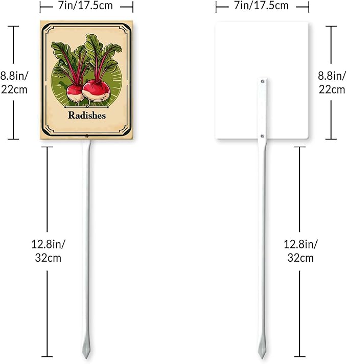 Uptell Vegetable Garden Radishes Yard Sign Label With Stake Plant Markers For Outdoor Plants Waterproof 7x8.8inch Nursery Garden Outdoor Sign