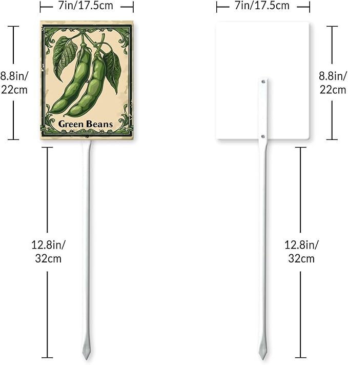 Uptell Vegetable Garden Green Beans Yard Sign Label With Stake Plant Markers For Outdoor Plants Waterproof 7x8.8inch Nursery Garden Outdoor Sign