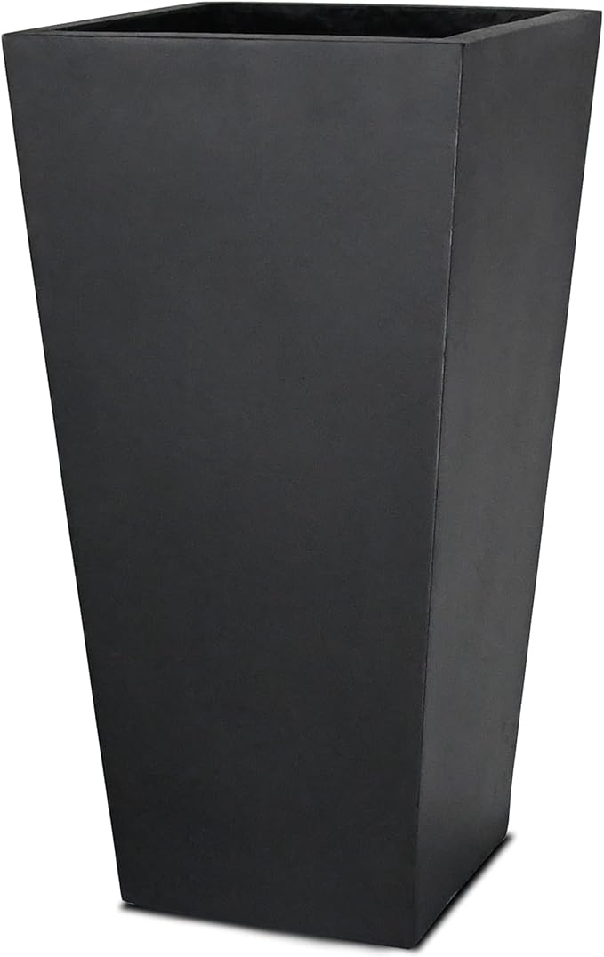 Kante 28" H Concrete Tall Tapered Planter, Large Outdoor Indoor Garden Plant Pot with Drainage Hole and Rubber Plug Home and Patio, Burnished Black Finish