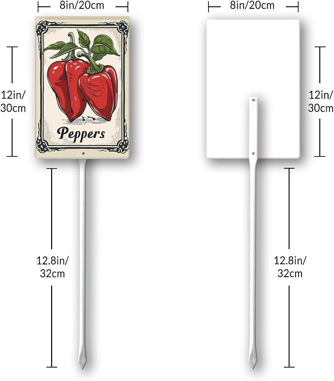 Uptell Vegetable Garden Peppers Yard Sign Label With Stake Plant Markers For Outdoor Plants Waterproof 8x12inch Nursery Garden Outdoor Sign