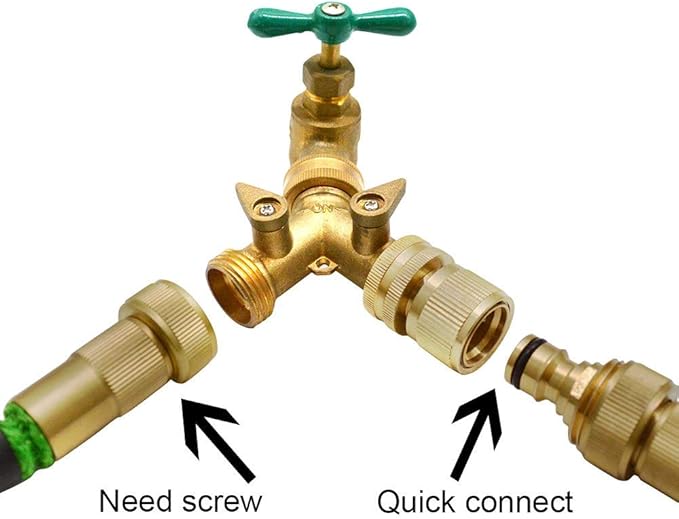 HQMPC Garden Hose Quick Connect Solid Brass Quick Connector Garden Hose Fitting Water Hose Connectors Garden Hose Disconnect 3/4 inch GHT (2Sets) (2Female+2Male)