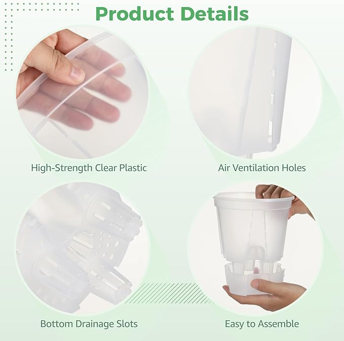 OMISTAR 9 PCS Self-Watering Pot with Reservoir, 3 Sizes Clear Plastic Plant Pots with Air and Drainage Holes, Indoor and Outdoor Flower Planters for Home Office, Healthy Root Growth