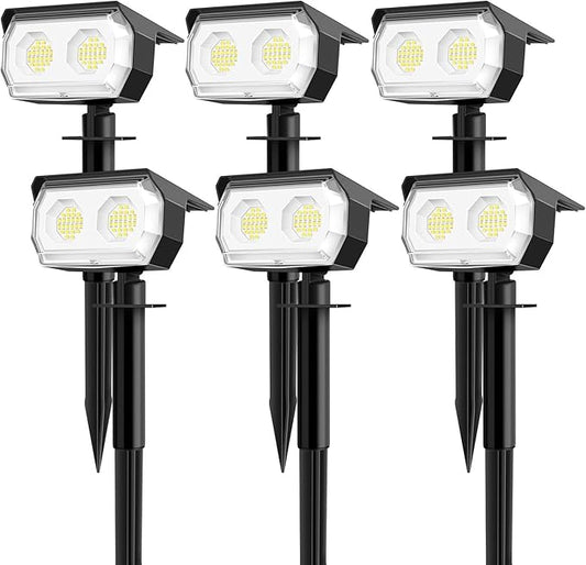 Solar Spot Lights Outdoor,IP65 Waterproof 48LED Path Lights with 3 Lighting Modes, Garden Yard Pathway Pool Wall Lights (Cool White, 6 Pack)