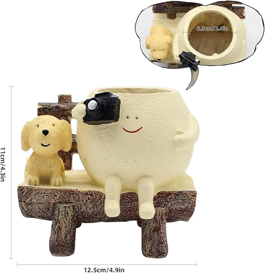 Smiley Face Planter Pot, Cute Funny Resin Bench Face Plant Pots with Drainage Hole, Unique Head Succulent Planter for Indoor Outdoor Flower Gifts for Plant Lovers