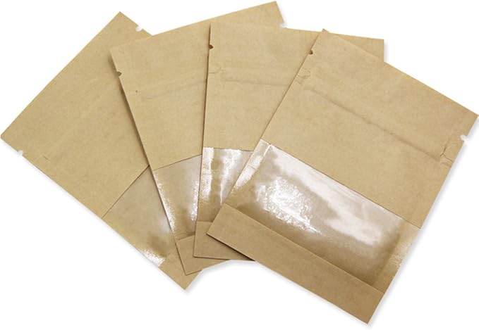 100 Pack Clear Window Resealable Small Packets (2.75x3.54 inch) Seed Coin Envelopes Writable Kraft Paper Sample Food Storage Bags for Seed Flower Vegetable Plants Garden Storage Organizer