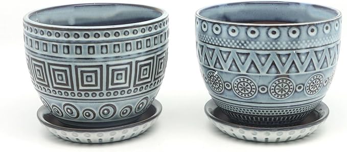 Ceramic Plant Pots. Flower Pots for Plants. Planter Pots with Drainage Holes and Saucers for Indoor Plants. 5.5 inches Wide, 4.3 inches Deep. Set of 2.