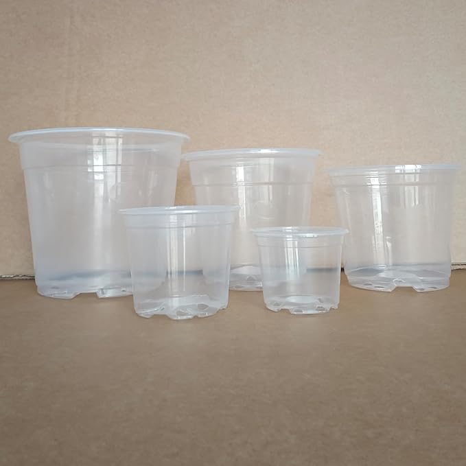 25 Packs 3/4/5/6/7 Inch Clear Nursery Pots, Nursery Pots with Drainage and Saucers, Clear Plastic Plant Pots, Flower Pots for Plants for Flowers, Succulents (with 25 Plant Labels)