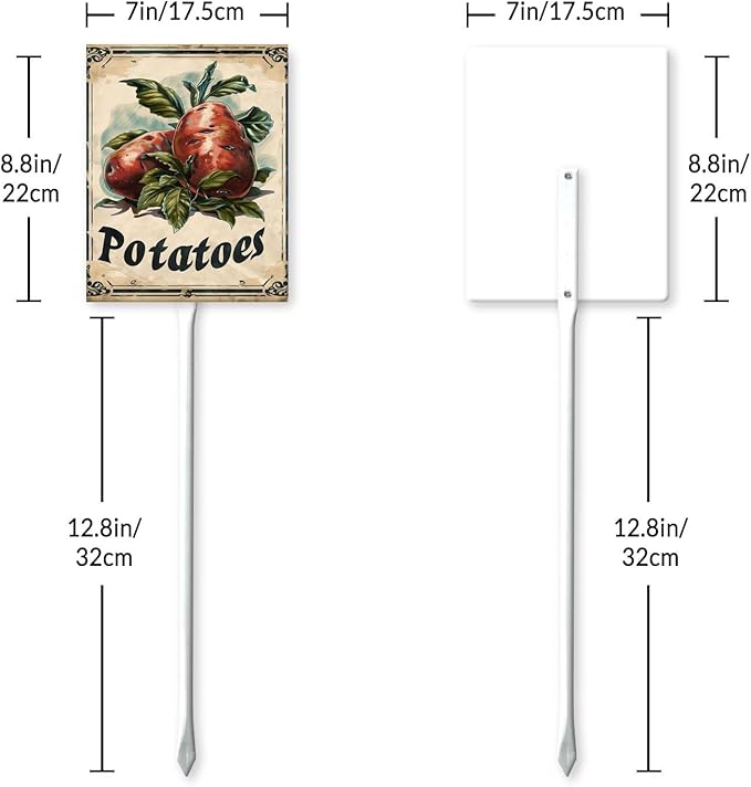 Uptell Vegetable Garden Potatoes Yard Sign Label With Stake Plant Markers For Outdoor Plants Waterproof 7x8.8inch Nursery Garden Outdoor Sign