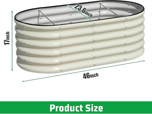 SnugNiture 3 Pcs 4x2x1.5ft Raised Garden Bed Outdoor, 17" Tall Galvanized Metal Planter Box, Oval Raised Garden Bed Kit for Planting Vegetables Plants Fruits, Beige White