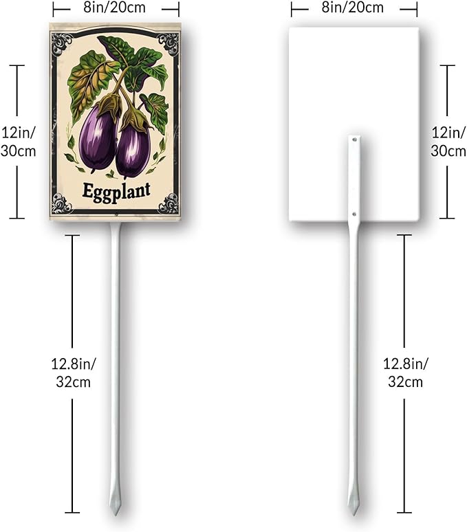 Uptell Vegetable Garden Egglant Yard Sign Label With Stake Plant Markers For Outdoor Plants Waterproof 8x12inch Nursery Garden Outdoor Sign