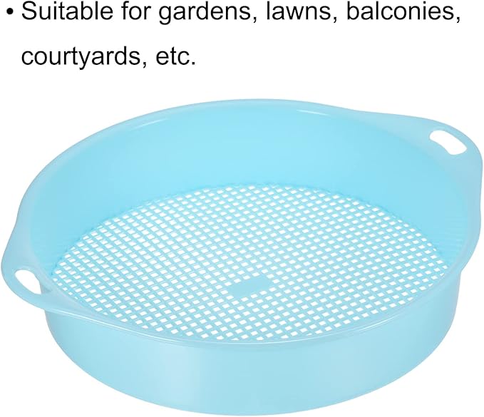 MECCANIXITY Garden Sifting Pan, Round Potting Sieve Plastic Mesh Filter Soil Screen Gardening Tool for Garden Yard, Blue