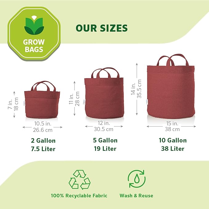 Coolaroo 4-Pack 10 Gallon Heavy Duty Plant/Vegetable/Fruit/Flower Breathable Fabric Grow Planter Pot Bags with Handles, Brick