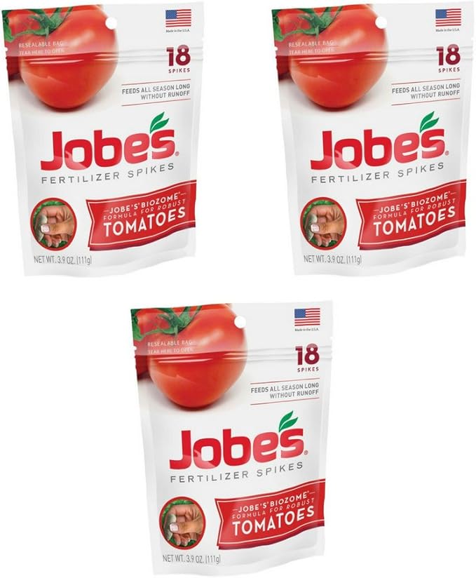 Jobe’s Tomato Fertilizer Spikes, 6-18-6 Time Release Fertilizer for All Tomato Plants, 18 Spikes per Resealable Waterproof Pouch - (3 Pouch)