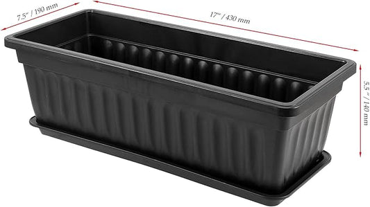 JOIKIT 17 Inches Black Plastic Planter Box, 6 Packs, Good Drainage, Indoor Outdoor Usage, for Garden, Windowsill, Patio, Balcony