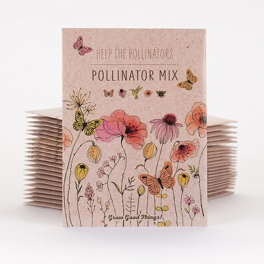 Bentley Pollinator Mix - Pre-Filled, Non-GMO, Non-Coated Butterfly Packets - 25 Annual Wildflower Seeds - Perfect Eco-Friendly Gift