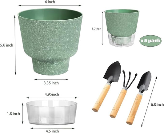 Plant Pots - 6" Orchid Pot, 5 Pack Orchid Pots with Holes - Self Watering Pots for Indoor Plants - Plant Pots with Drainage Hole and Tray Saucer (Frosted Gray)