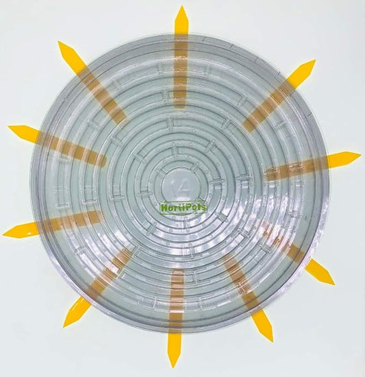 HORTIPOTS Clear Plant Saucer 14 inch Plastic Pot Saucers (Pack of 10) Actual Size is only 13 inch with Plant Stake Labels