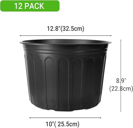 12 Pack 5 Gallon Nursery Pots Thickened Soft Plastic Plant Pots with 20 Pcs Waterproof Plastic T-Type Plant Tags and 2Pcs/Set Transplanting Digging Mini Tools