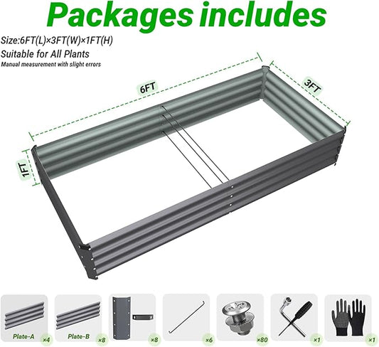 2PCS 6x3x1 FT Rectangle Metal Raised Garden Bed Kit, Elevated Garden Planter Box Outdoor, Large Planters for Outdoor Plants, Flower, Vegetables, Fruit, Herbs (Dark Gray)