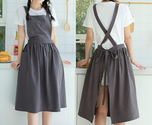 Cute Retro Cotton Linen X-Back Aprons Home Kitchen Garden Art Painting Pinafore Florist Shop Overalls