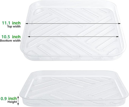 Idyllize 5 Pack 11 Inch of Plastic Plant Saucer, Square Clear Drip Trays for Indoors & Outdoor Plants, Durable Thick Saucer for Flower Pot (11")