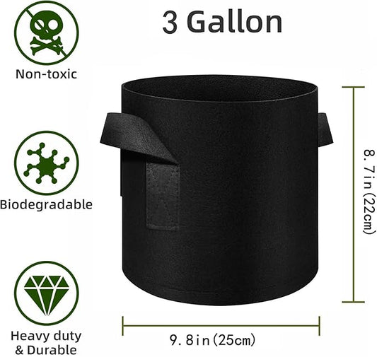 12 Pack 3 Gallon Plant Grow Bags, Thickened Nonwoven Fabric Pots with Handles, Vegetable Planter Bags Containers, Cloth Planters for Garden Vegetable/Flower/Plant/Fruits Outdoor (Black)