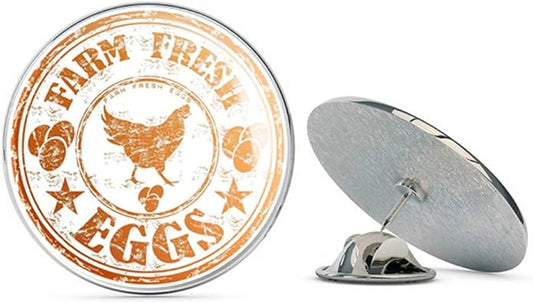 Farm Fresh Eggs Chicken Round Metal 0.75" Lapel Pin Hat Shirt Pin Tie Tack Pinback