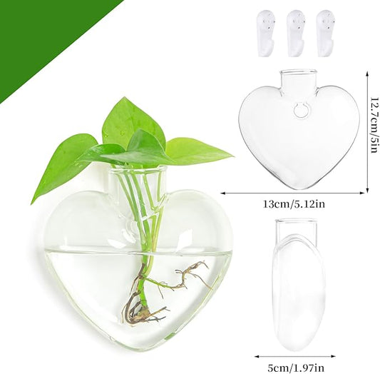 XXXFLOWER Wall Hanging Glass Terrariums,Clear Planters Propagation Station Glass Flower Vase,Air Plant Terrariums for Hydroponic Plants,Home Office Decor,Gifts,Heart-Shaped Set of 2