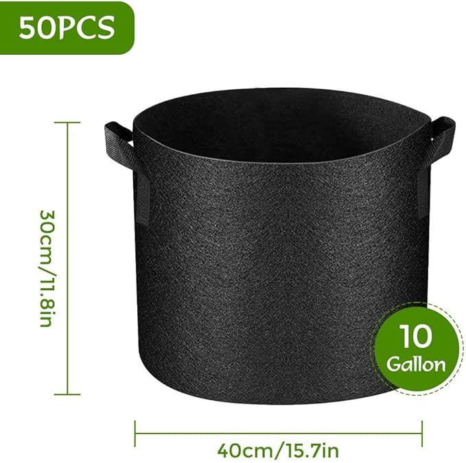 50 Pack 10 Gallon Grow Bags Bulk, Heavy Duty Thickened Fabric Pots Nonwoven Plant Bags with Handles, Breathable Plant Growing Containers Bags for Nursery Garden Fruit Vegetable Flower